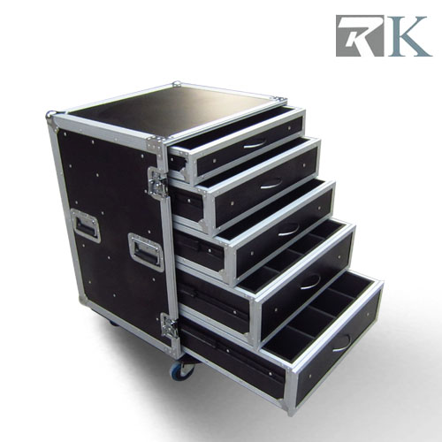 16U Rack Storage Drawer Case With 5 Drawers and 4 Casters