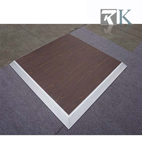 Portable wood grain dance floor with dance floor edging 