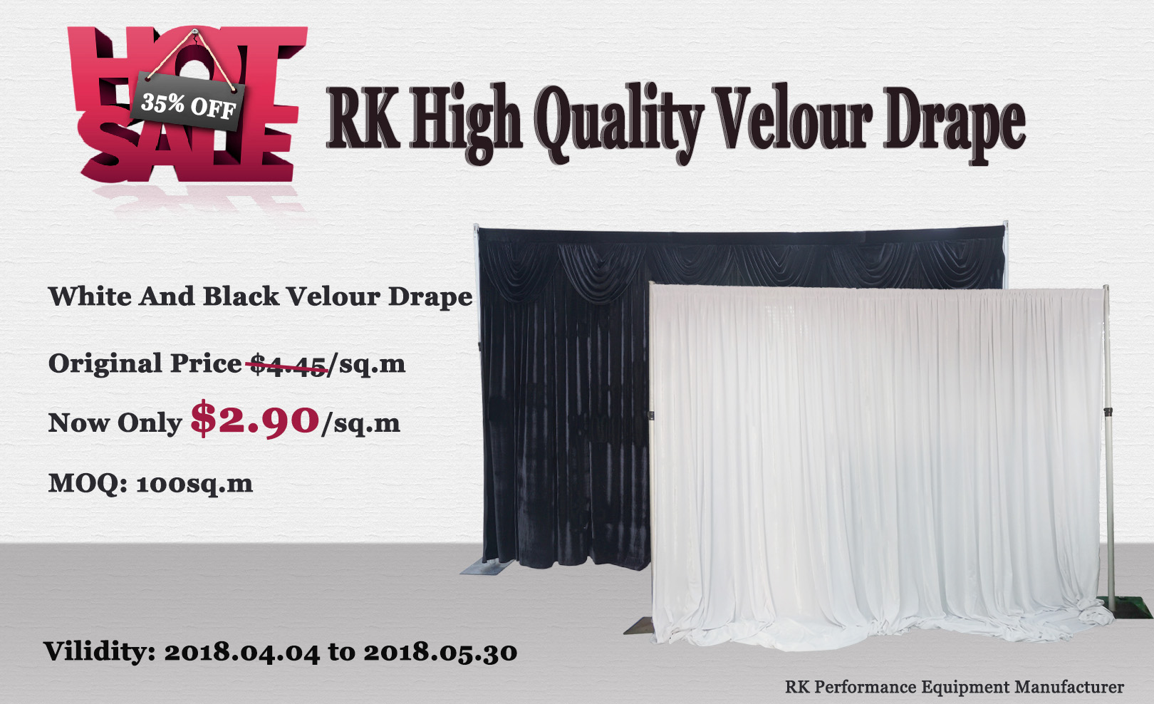 35% off !!!! White And Black Velour Drape promotion